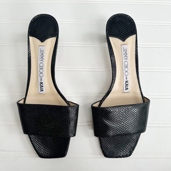 Jimmy Choo x Kaia Snakeskin Sandals Slides Black Leather Trim Minimalist - Picture 2 of 8